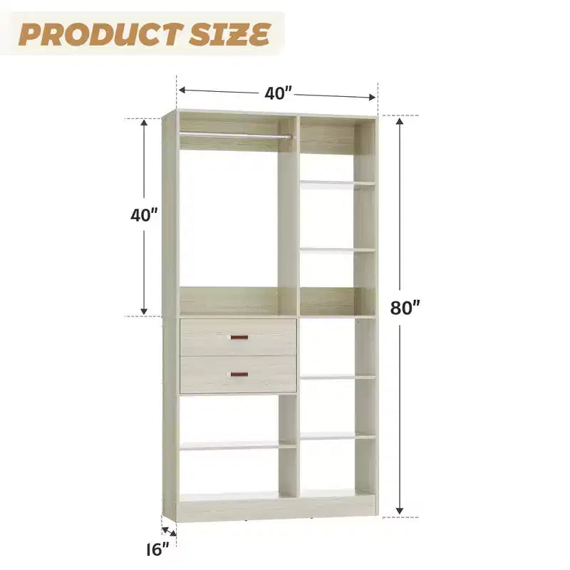 Sistema organizer per armadi indipendente da 40" con ripiani a torre e cassetti in legno