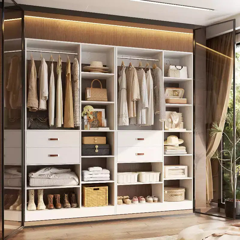 Sistema organizer per armadi indipendente da 40" con ripiani a torre e cassetti in legno