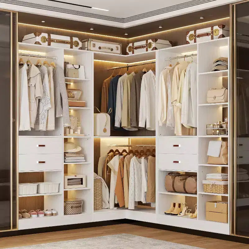 Sistema organizer per armadi indipendente da 40" con ripiani a torre e cassetti in legno