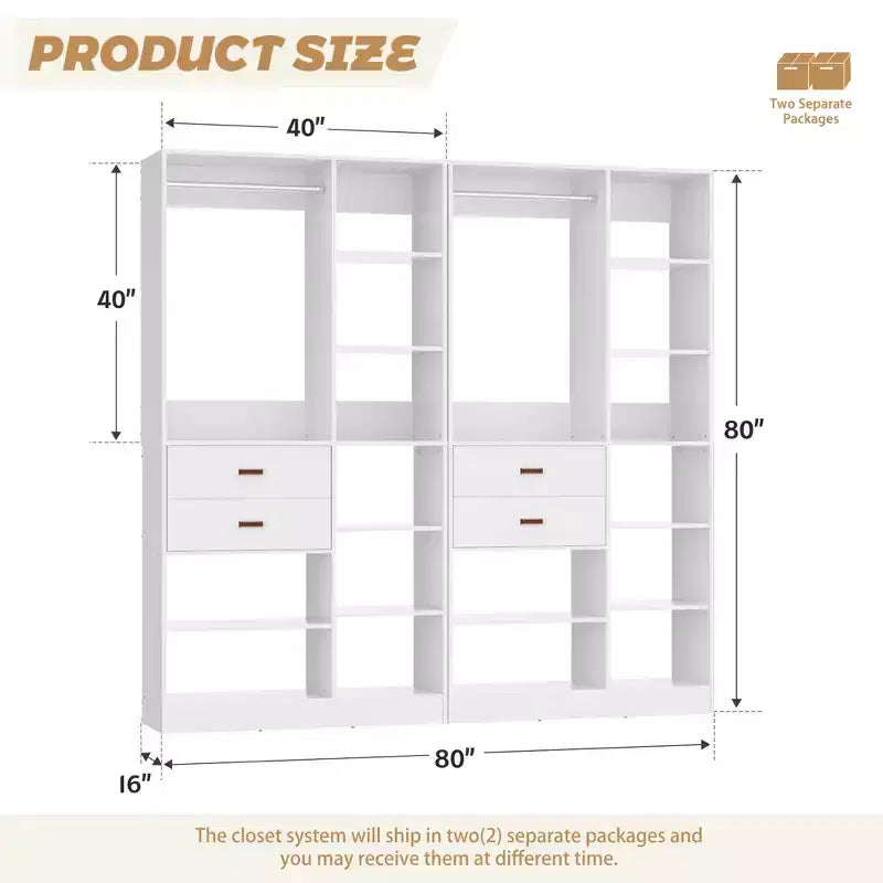Sistema organizer per armadi indipendente da 40" con ripiani a torre e cassetti in legno