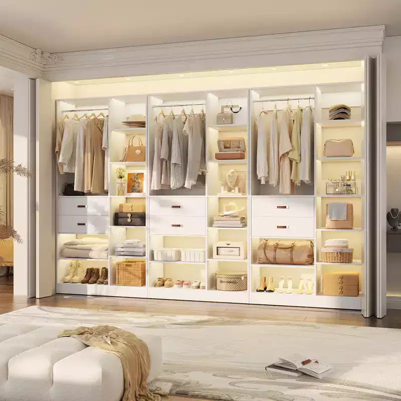 Sistema organizer per armadi indipendente da 40" con ripiani a torre e cassetti in legno