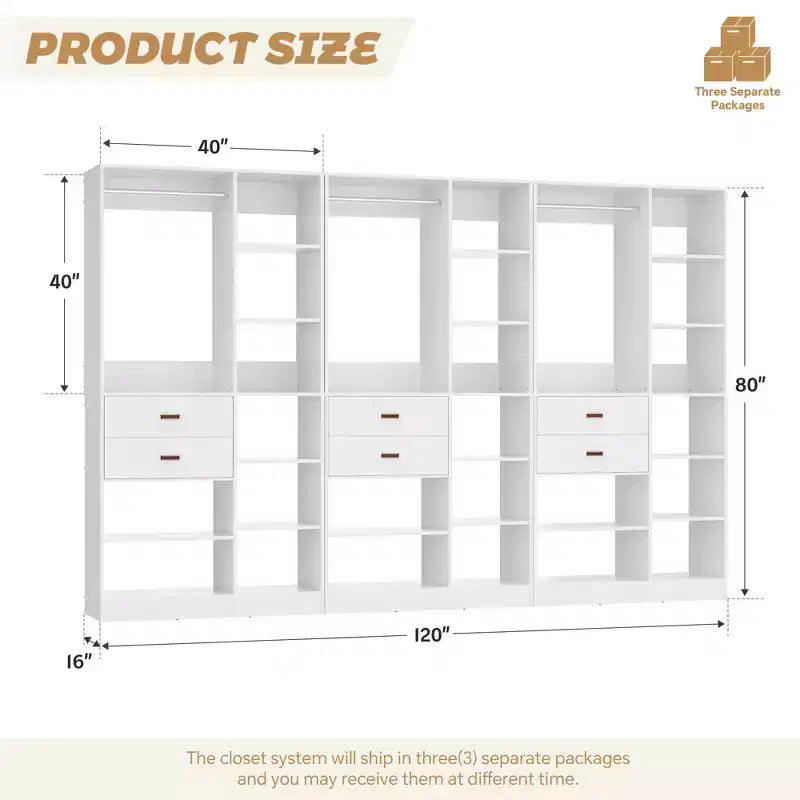 Sistema organizer per armadi indipendente da 40" con ripiani a torre e cassetti in legno