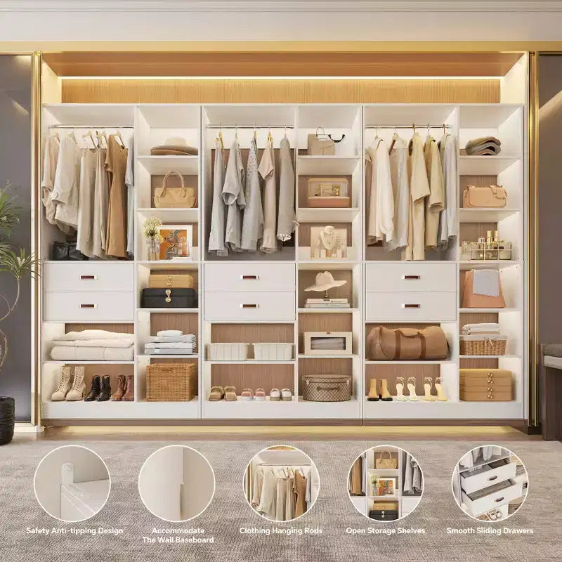 Sistema organizer per armadi indipendente da 40" con ripiani a torre e cassetti in legno