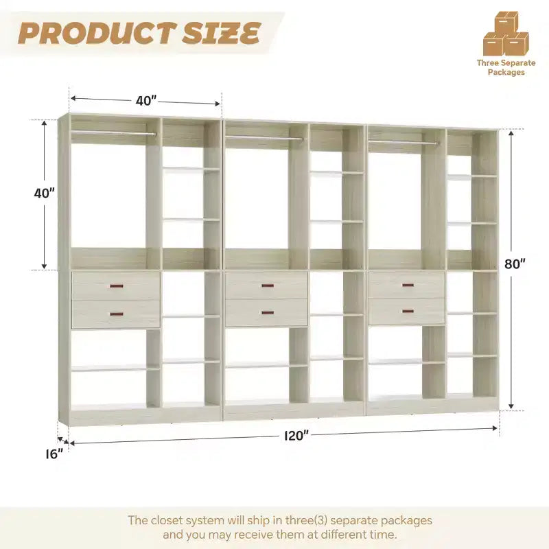 Sistema organizer per armadi indipendente da 40" con ripiani a torre e cassetti in legno