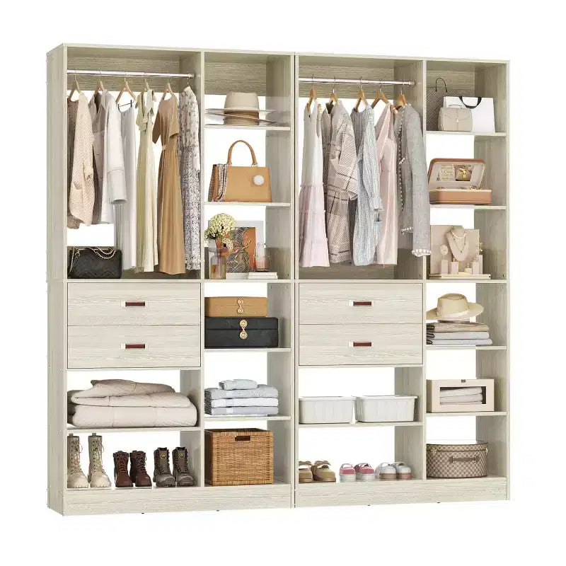 Sistema organizer per armadi indipendente da 40" con ripiani a torre e cassetti in legno