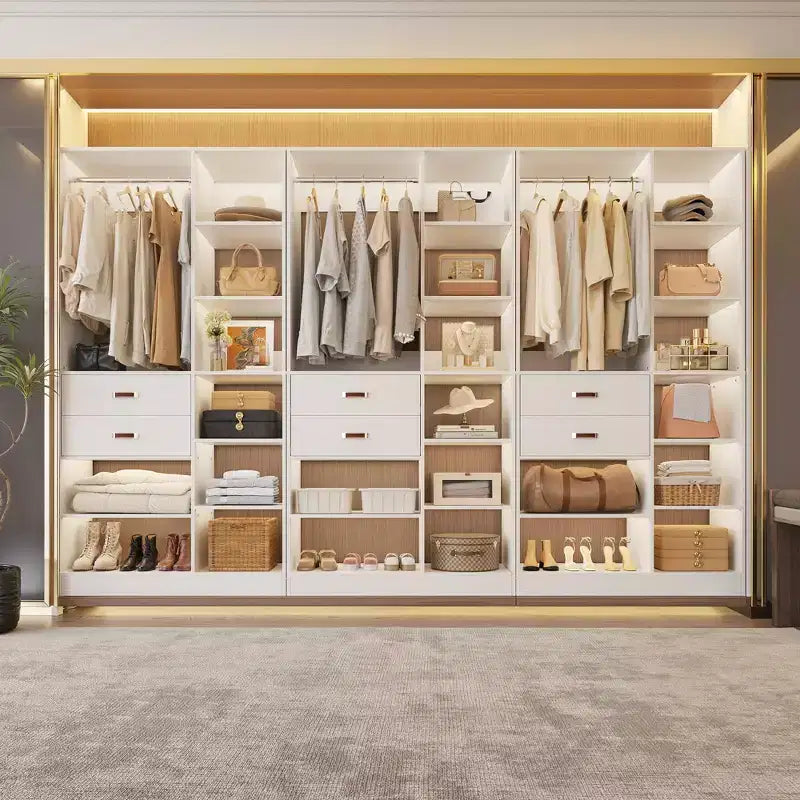Sistema organizer per armadi indipendente da 40" con ripiani a torre e cassetti in legno