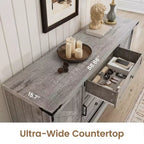 Cassettiera a 4 cassetti stile rustico, Comò ampio con anta scorrevole a granaio, Madia rustica in legno