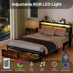 Struttura Letto Matrimoniale a LED con Cassetti Contenitore – Marrone Rustico, Silenziosa