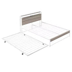 Struttura letto a piattaforma in metallo con letto estraibile, letto a piattaforma con testiera imbottita e porte USB