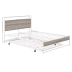 Struttura letto a piattaforma in metallo con letto estraibile, letto a piattaforma con testiera imbottita e porte USB