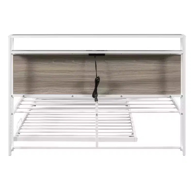 Struttura letto a piattaforma in metallo con letto estraibile, letto a piattaforma con testiera imbottita e porte USB
