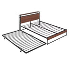 Struttura letto a piattaforma in metallo con letto estraibile, letto a piattaforma con testiera imbottita e porte USB