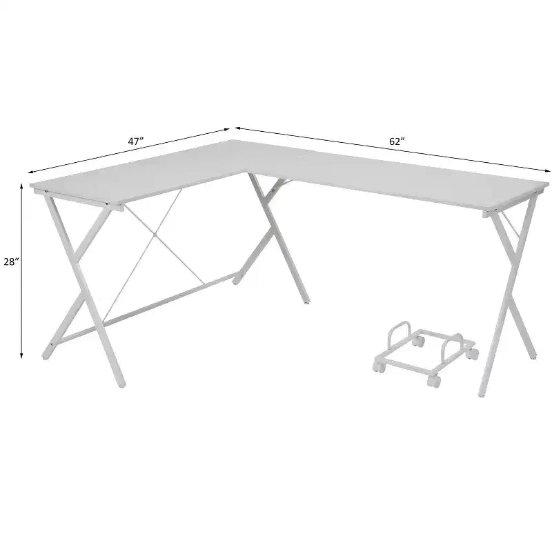 Scrivania angolare minimalista da 62" con gambe incrociate e ampio piano del tavolo