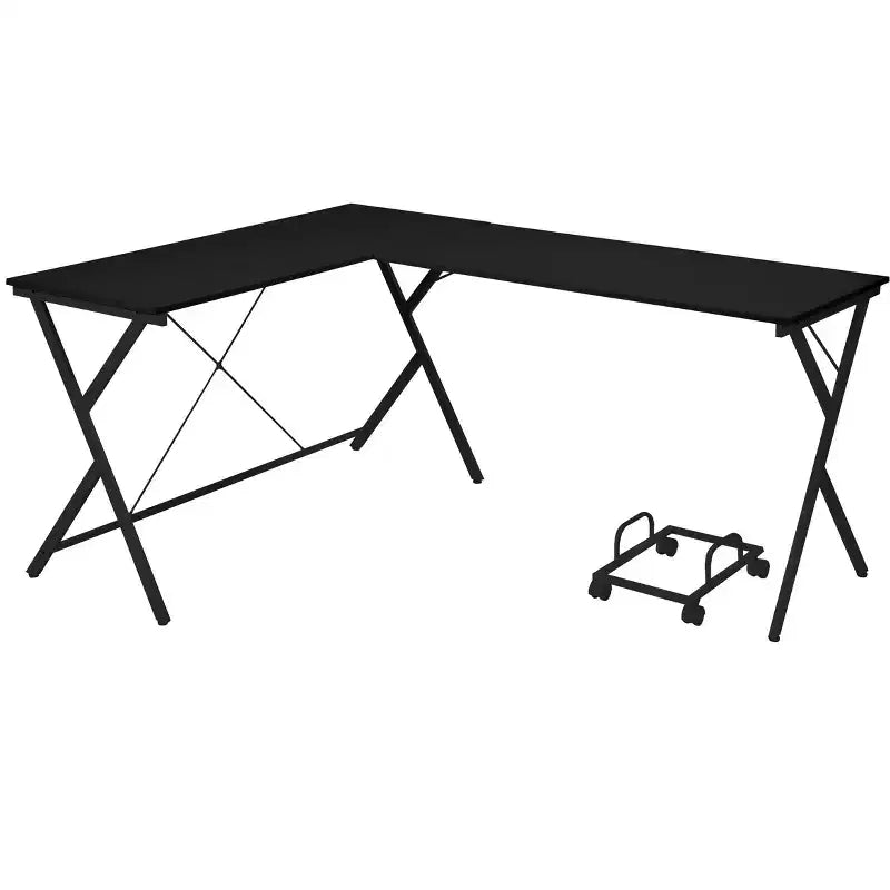 Scrivania angolare minimalista da 62" con gambe incrociate e ampio piano del tavolo