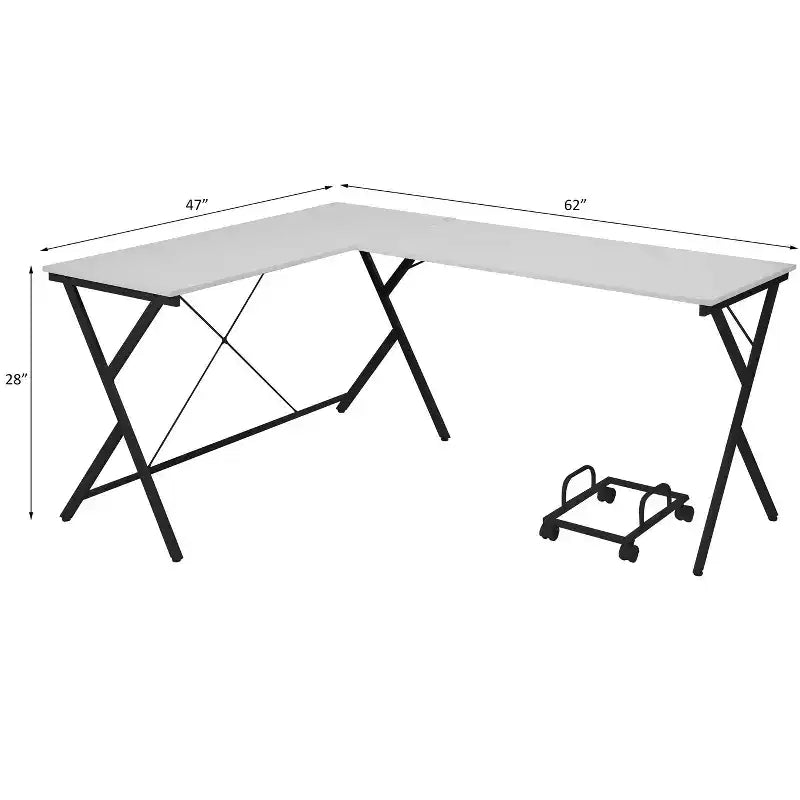 Scrivania angolare minimalista da 62" con gambe incrociate e ampio piano del tavolo