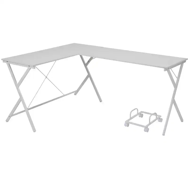 Scrivania angolare minimalista da 62" con gambe incrociate e ampio piano del tavolo