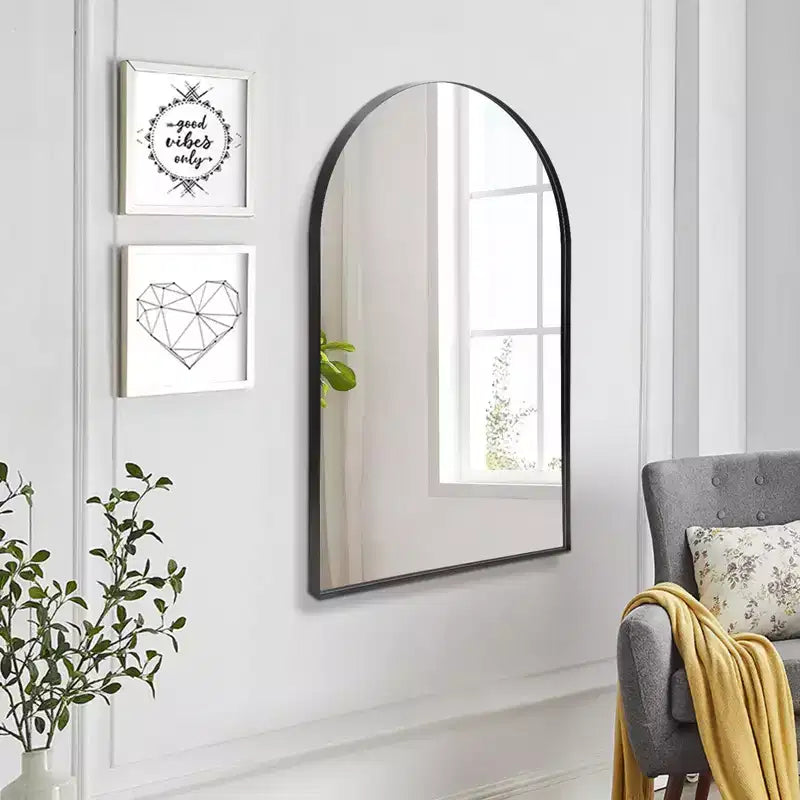 Specchio da parete ad arco con cornice in metallo nero 24"x36" – Bagno, camera da letto e ingresso