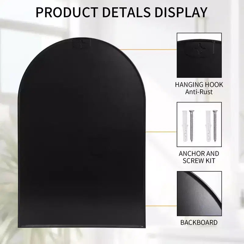 Specchio da parete ad arco con cornice in metallo nero 24"x36" – Bagno, camera da letto e ingresso