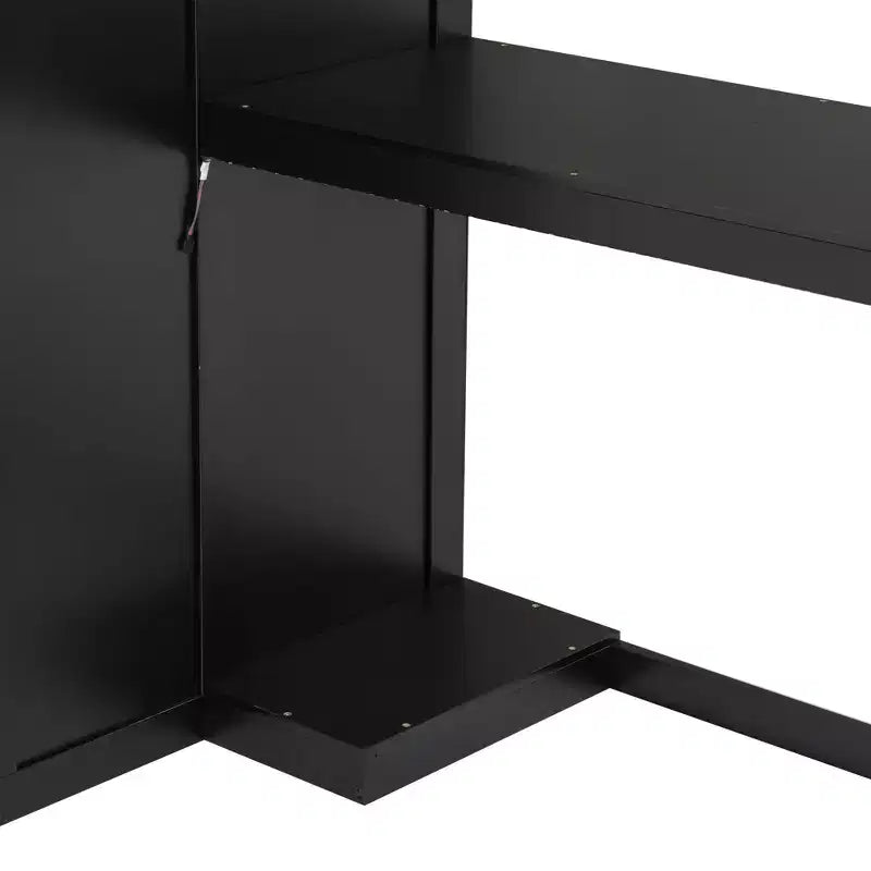 Letto a soppalco da gioco Twin/Full con scrivania, contenitore e luci a LED – Struttura in legno nero