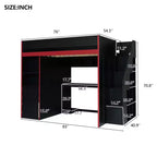 Letto a soppalco da gioco Twin/Full con scrivania, contenitore e luci a LED – Struttura in legno nero