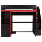 Letto a soppalco da gioco Twin/Full con scrivania, contenitore e luci a LED – Struttura in legno nero