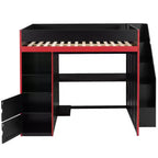 Letto a soppalco da gioco Twin/Full con scrivania, contenitore e luci a LED – Struttura in legno nero