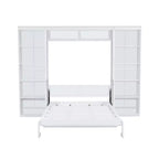 Letto a scomparsa Murphy con scrivania, Letto a mobile in legno con libreria, Letto a cassapanca pieghevole da parete per camera da letto e camera degli ospiti, Bianco