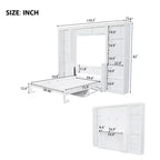 Letto a scomparsa Murphy con scrivania, Letto a mobile in legno con libreria, Letto a cassapanca pieghevole da parete per camera da letto e camera degli ospiti, Bianco