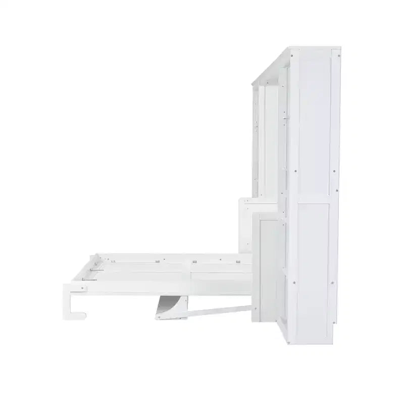 Letto a scomparsa Murphy con scrivania, Letto a mobile in legno con libreria, Letto a cassapanca pieghevole da parete per camera da letto e camera degli ospiti, Bianco