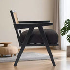 Poltrona d'accento Mid-Century beige/nera/grigia, schienale in rattan, posto singolo