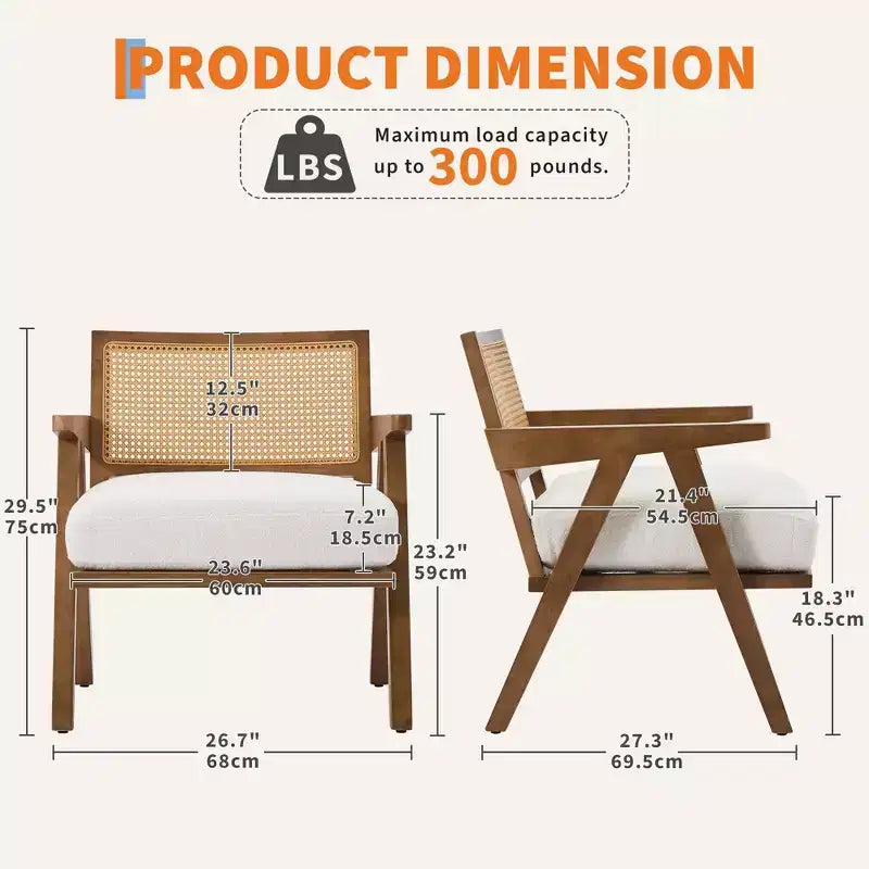 Poltrona d'accento Mid-Century beige/nera/grigia, schienale in rattan, posto singolo
