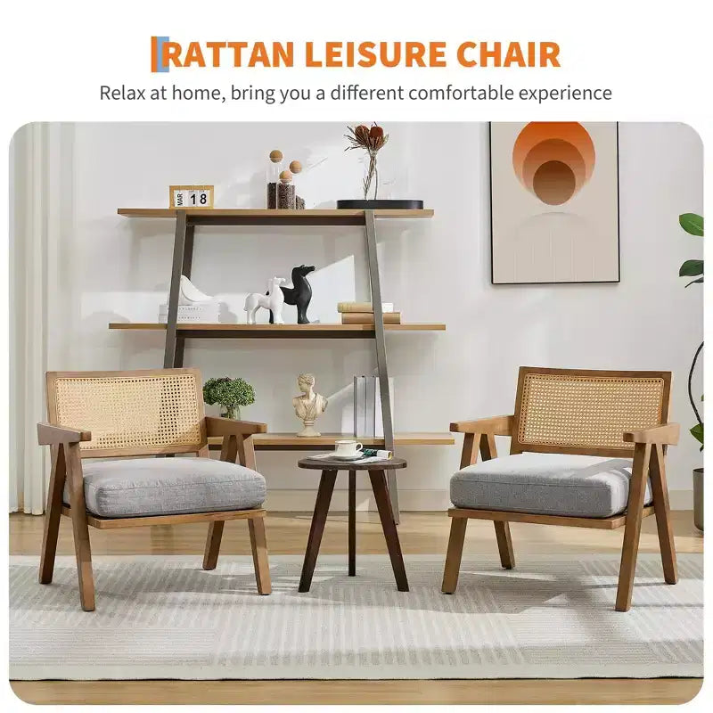 Poltrona d'accento Mid-Century beige/nera/grigia, schienale in rattan, posto singolo