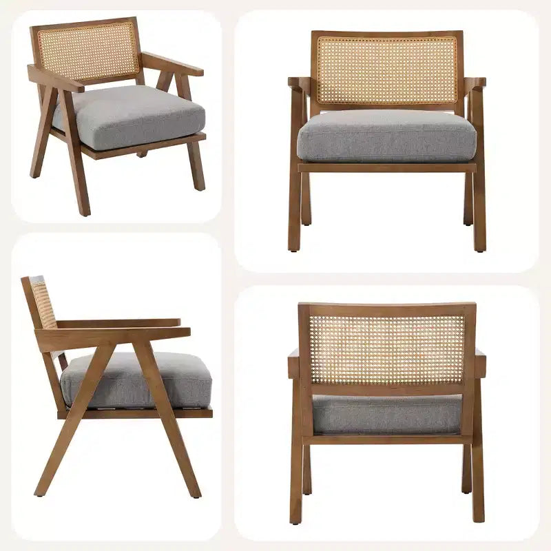 Poltrona d'accento Mid-Century beige/nera/grigia, schienale in rattan, posto singolo
