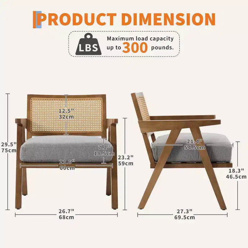 Poltrona d'accento Mid-Century beige/nera/grigia, schienale in rattan, posto singolo