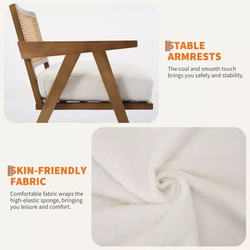 Poltrona d'accento Mid-Century beige/nera/grigia, schienale in rattan, posto singolo