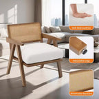 Poltrona d'accento Mid-Century beige/nera/grigia, schienale in rattan, posto singolo