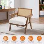 Poltrona d'accento Mid-Century beige/nera/grigia, schienale in rattan, posto singolo