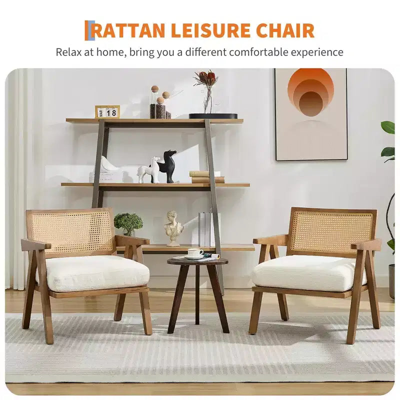 Poltrona d'accento Mid-Century beige/nera/grigia, schienale in rattan, posto singolo