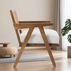Poltrona d'accento Mid-Century beige/nera/grigia, schienale in rattan, posto singolo