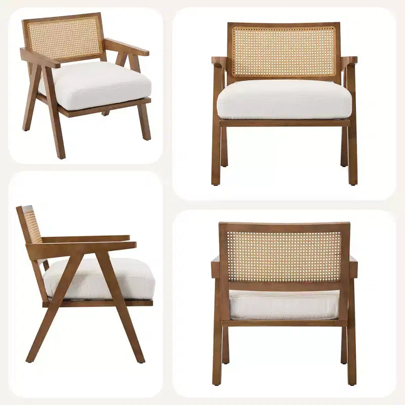 Poltrona d'accento Mid-Century beige/nera/grigia, schienale in rattan, posto singolo