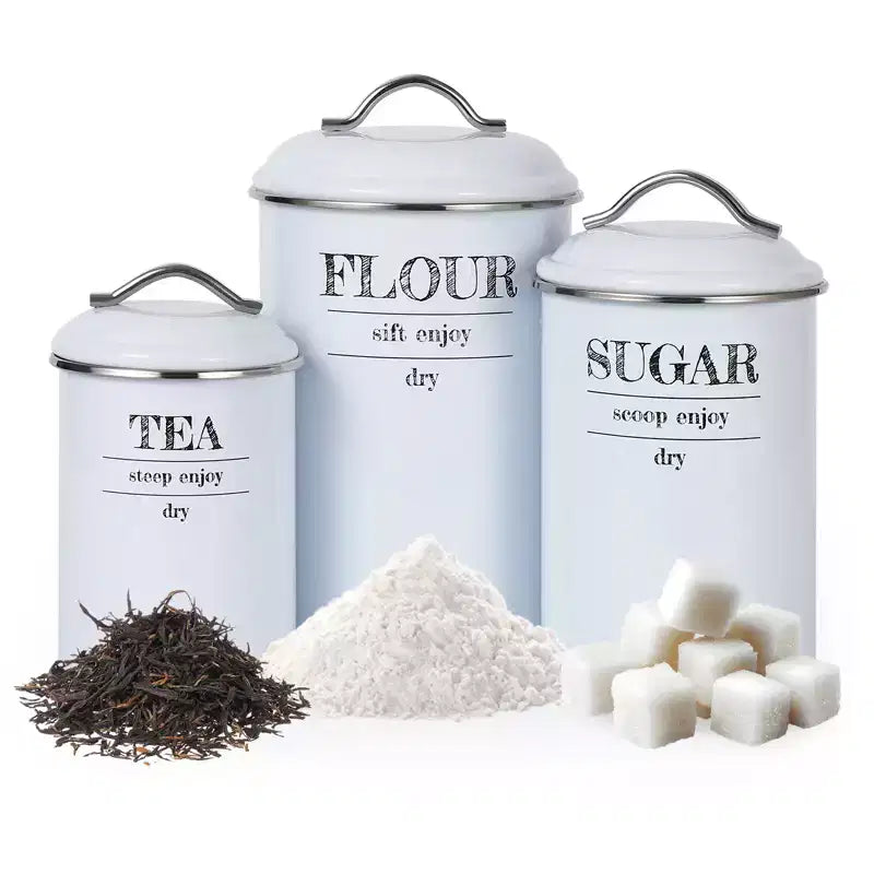 Set da 3 Contenitori da Cucina, Barattoli Rustici Vintage Ermetici con Manici per Piano di Lavoro, Organizzatore per Tè Caffè Zucchero per Arredamento Cucina Stile Fattoria