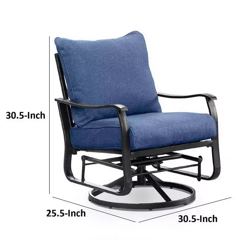 Set di 2 poltrone girevoli a dondolo – Cuscino Blu Navy e Struttura in Acciaio Nero