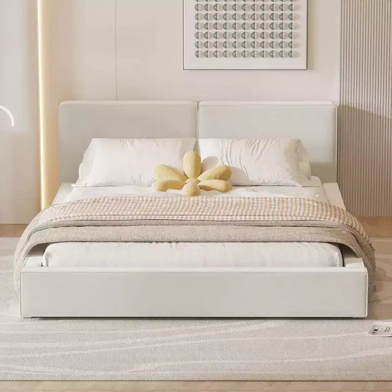 Letto a piattaforma Queen Size in velluto, letto imbottito a terra con telaio solido per bambini e adulti