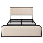 Struttura letto king-size in metallo con testiera curva imbottita e contenitore