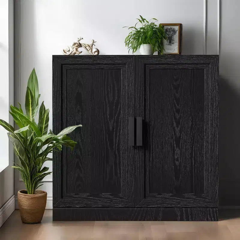 Madia Buffet in Legno Nero da 31" con 2 Ante e Ripiano Regolabile