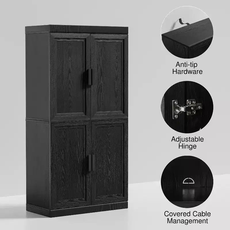 Madia Buffet in Legno Nero da 31" con 2 Ante e Ripiano Regolabile
