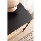 Tavolino in Legno di Mango e Fibra Naturale – 56x36x56 cm, Naturale e Nero