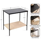 Tavolino in Legno di Mango e Fibra Naturale – 56x36x56 cm, Naturale e Nero