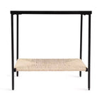 Tavolino in Legno di Mango e Fibra Naturale – 56x36x56 cm, Naturale e Nero