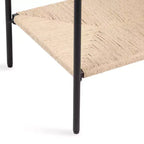 Tavolino in Legno di Mango e Fibra Naturale – 56x36x56 cm, Naturale e Nero